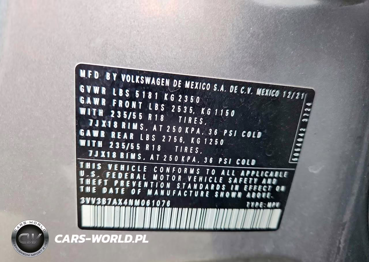 2022 Volkswagen Tiguan Se VIN:3VV3B7AX4NM061076 - 12