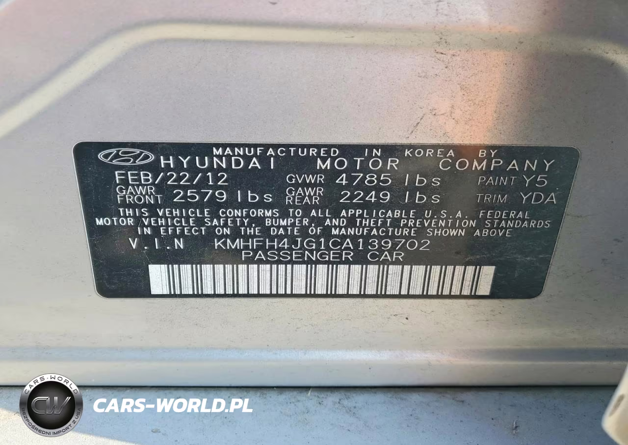 2012 Hyundai Azera Base VIN:KMHFH4JG1CA139702 - 12