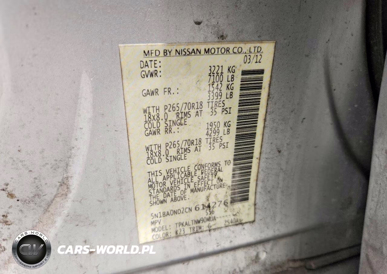 2012 Nissan Armada Sv VIN:5N1BA0ND2CN614276 - 12