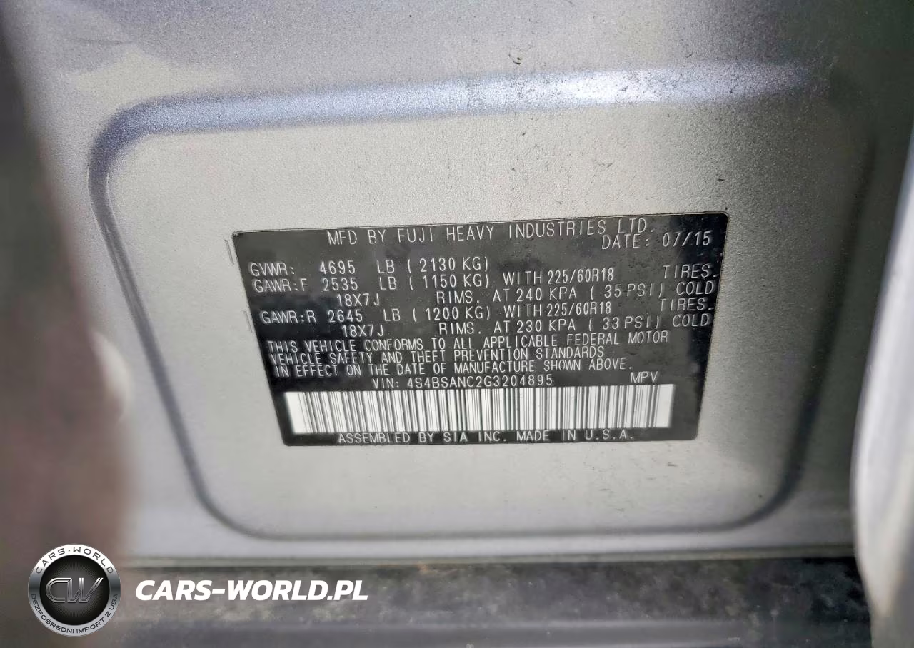2016 Subaru Outback 2.5I Limited VIN:4S4BSANC2G3204895 - 13