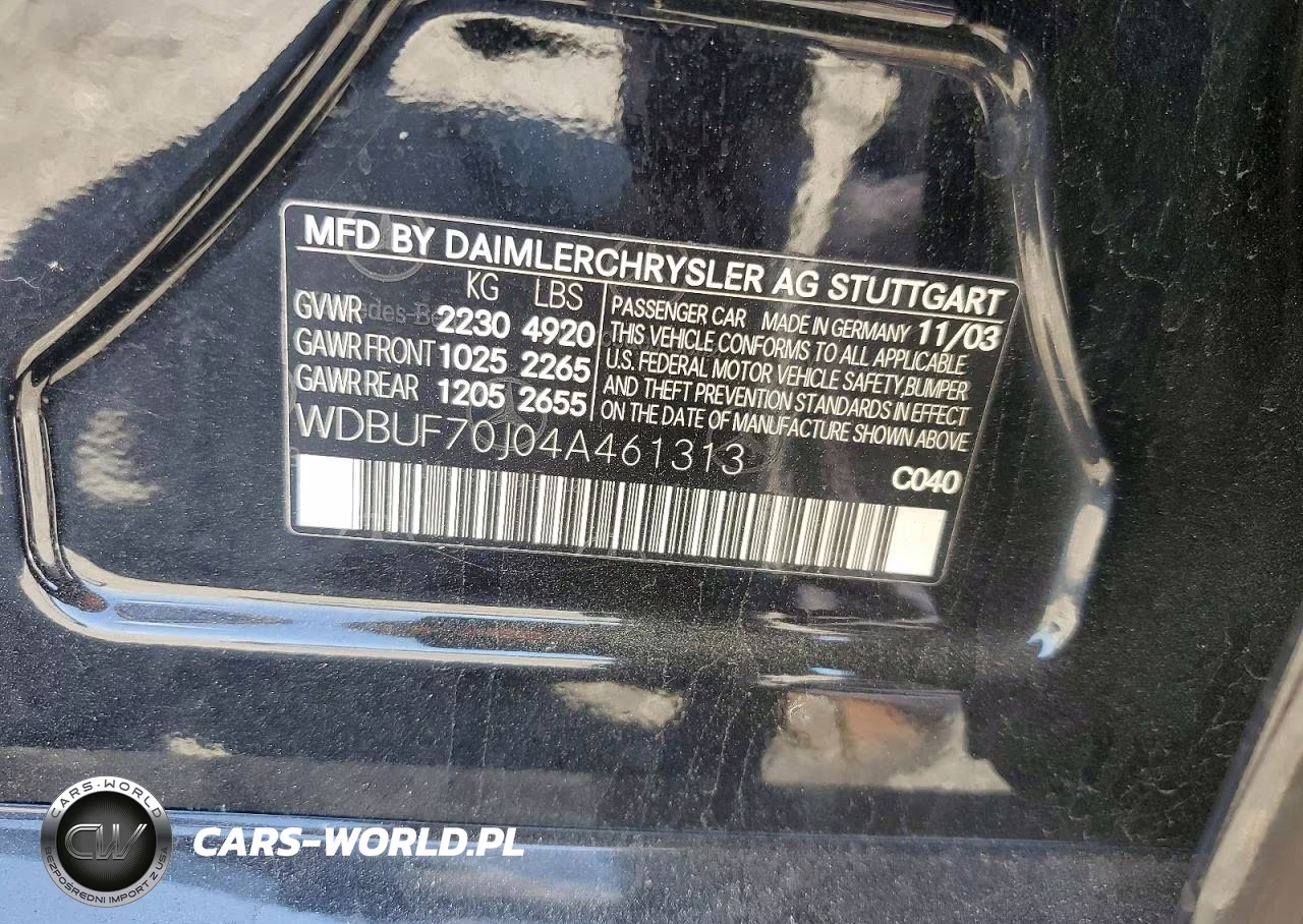 2004 Mercedes-Benz E 500 VIN:WDBUF70J04A461313 - 12
