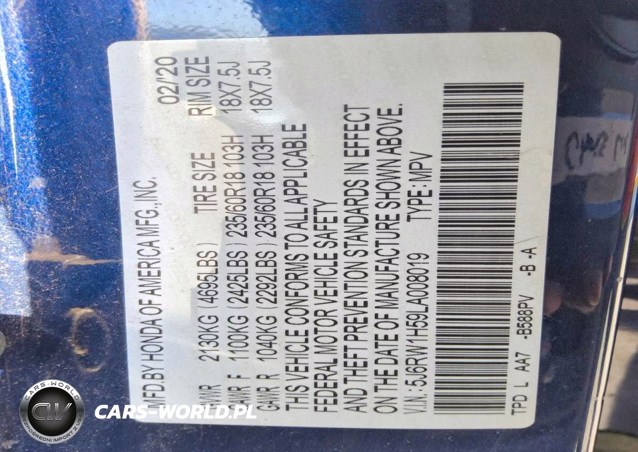 2020 Honda Cr-V Ex VIN:5J6RW1H59LA008019 - 14