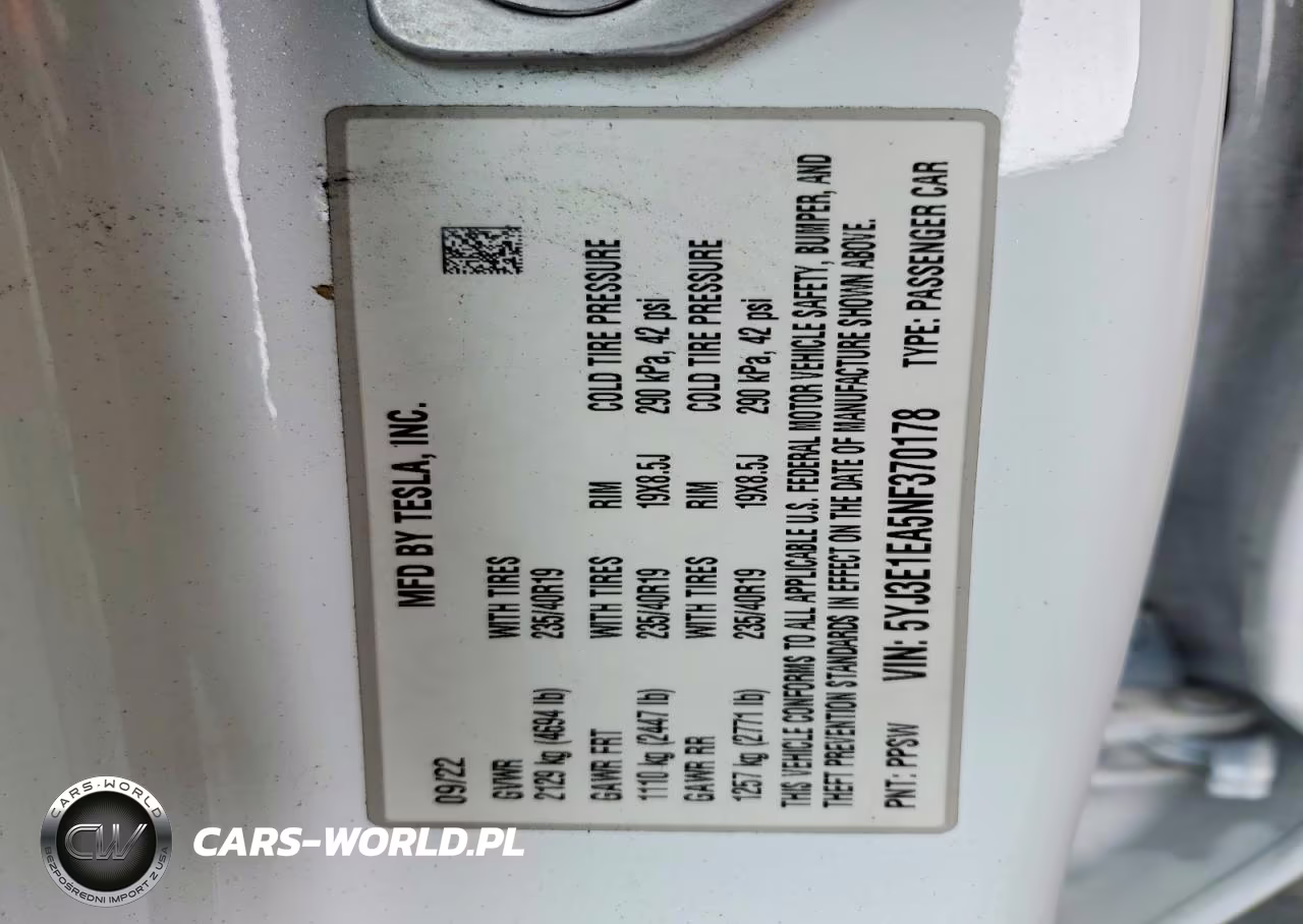 2022 Tesla Model 3 VIN:5YJ3E1EA5NF370178 - 13