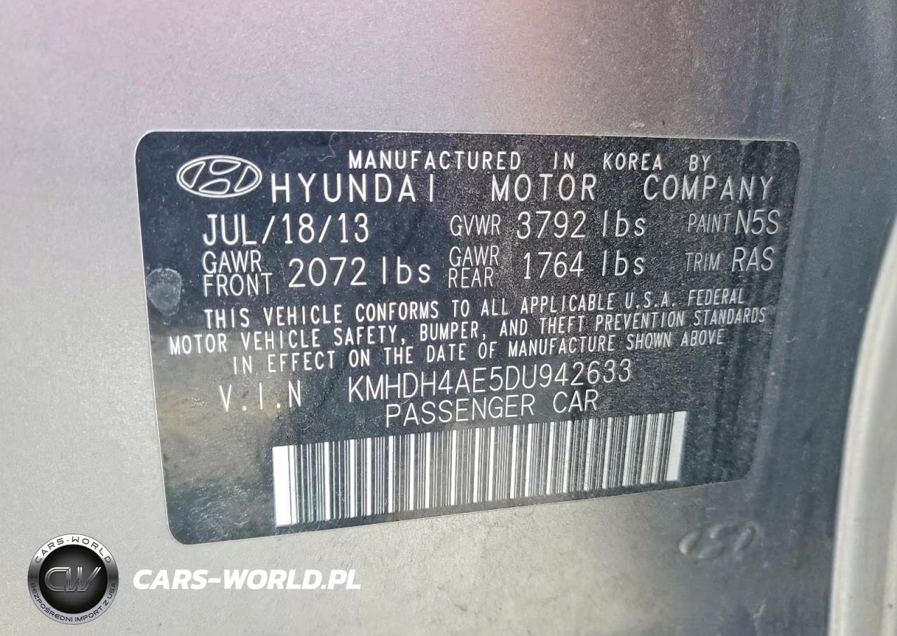 2013 Hyundai Elantra Gls VIN:KMHDH4AE5DU942633 - 13