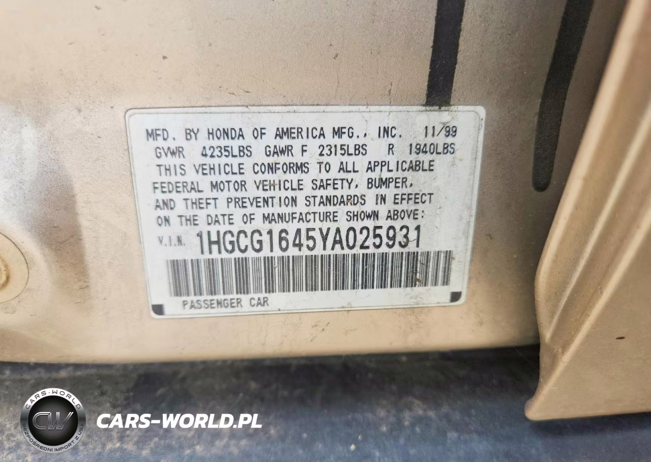 2000 Honda Accord Lx VIN:1HGCG1645YA025931 - 13