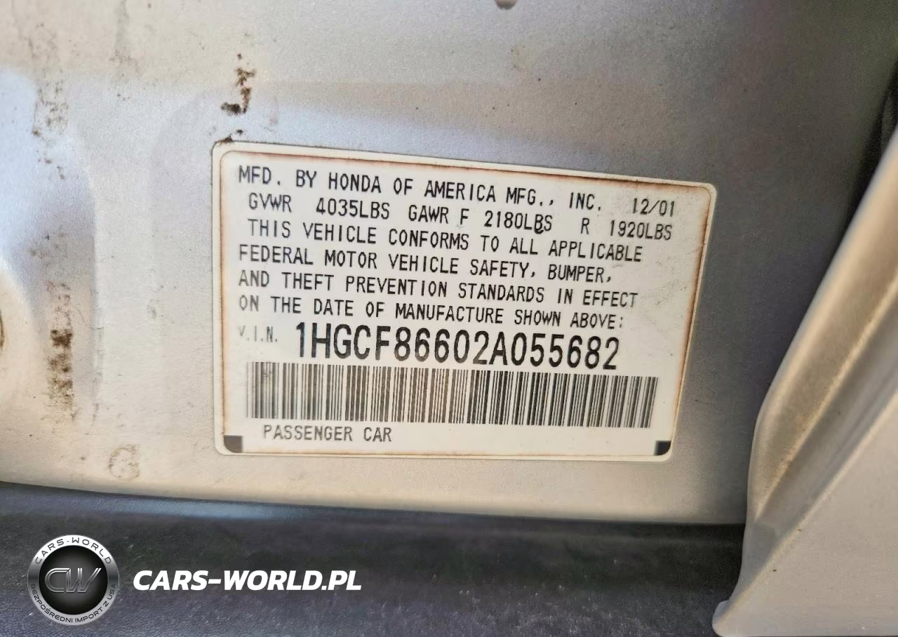 2002 Honda Accord Value VIN:1HGCF86602A055682 - 12