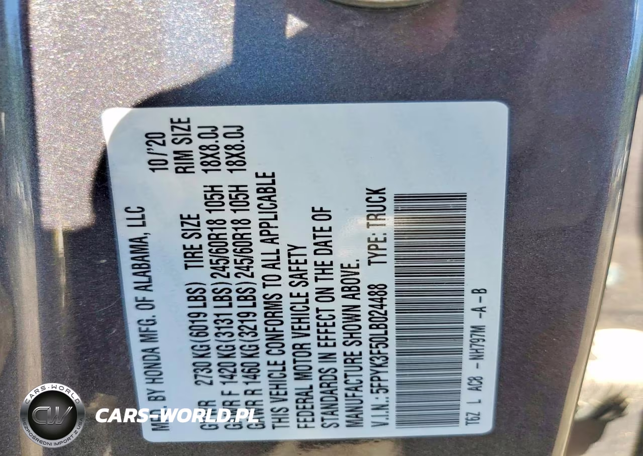 2020 Honda Ridgeline Rtl VIN:5FPYK3F50LB024488 - 12