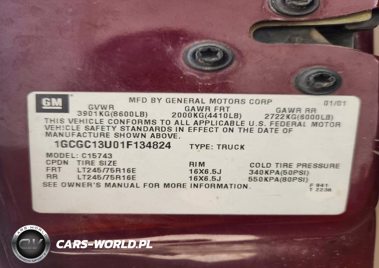 2001 Chevrolet Slv1500 VIN:1GCGC13U01F134824 - 12