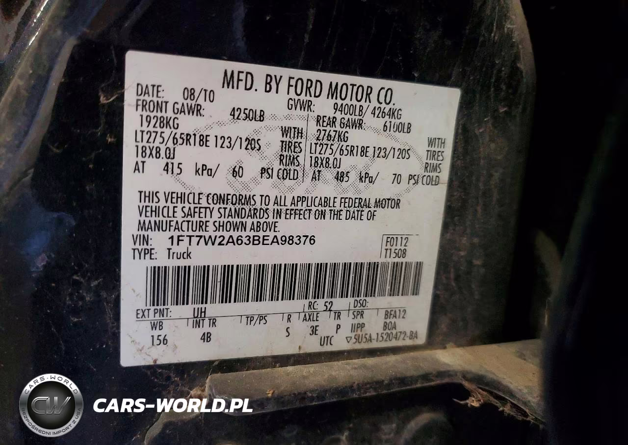 2011 Ford F250 Super Duty VIN:1FT7W2A63BEA98376 - 12
