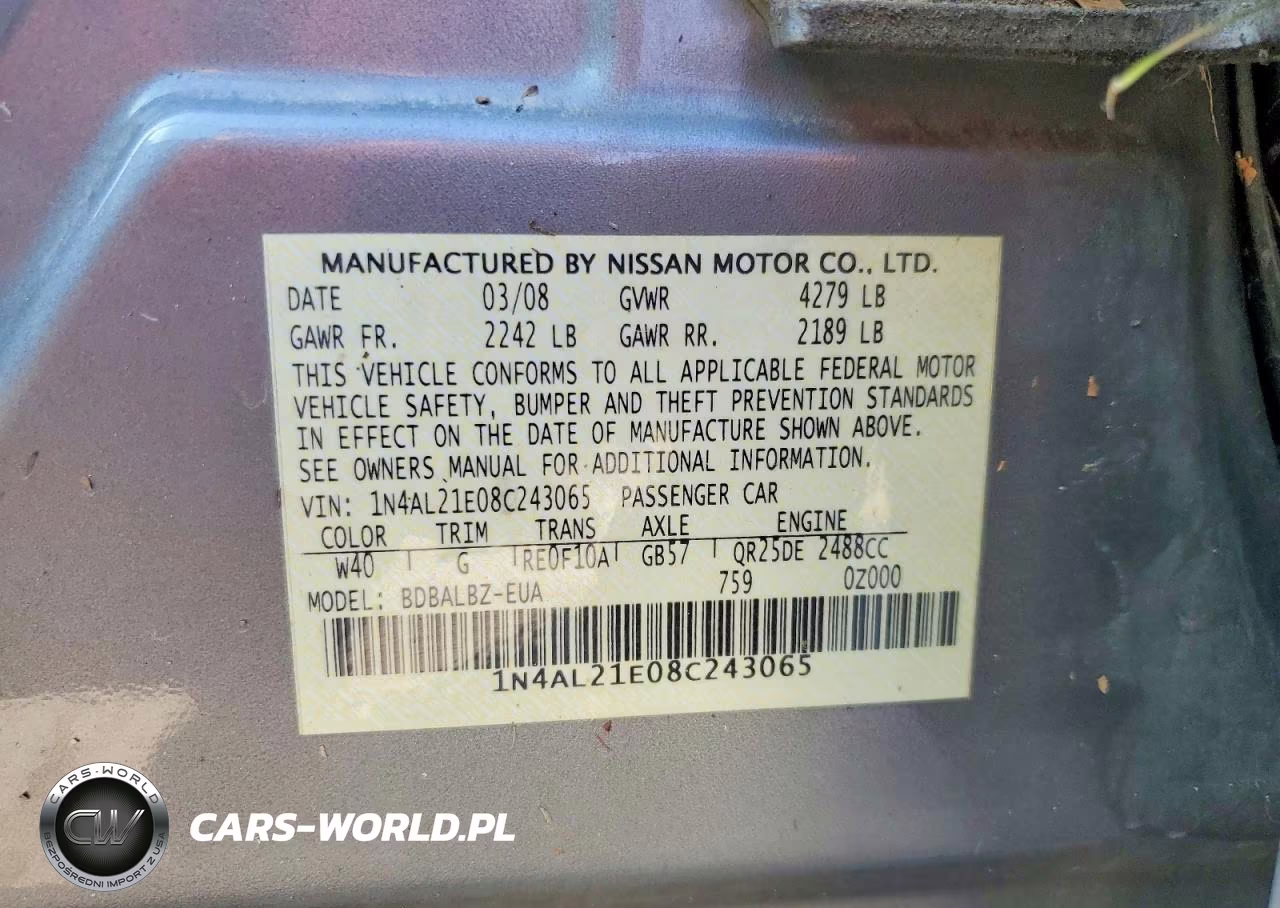 2008 Nissan Altima 2.5 VIN:1N4AL21E08C243065 - 12