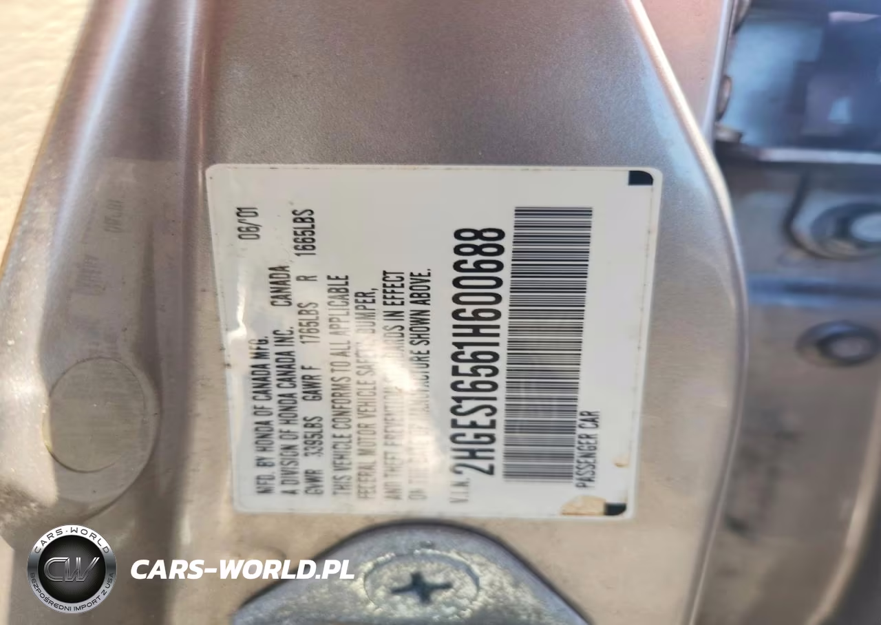 2001 Honda Civic Lx VIN:2HGES16561H600688 - 12