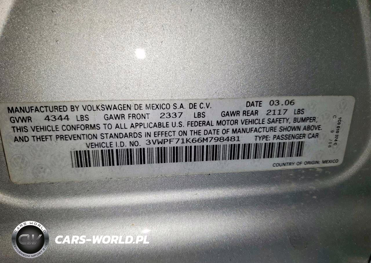 2006 Volkswagen Jetta Value VIN:3VWPF71K66M798481 - 12
