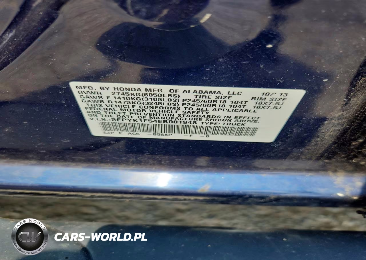 2014 Hond Ridgeline VIN:5FPYK1F54EB001948 - 13