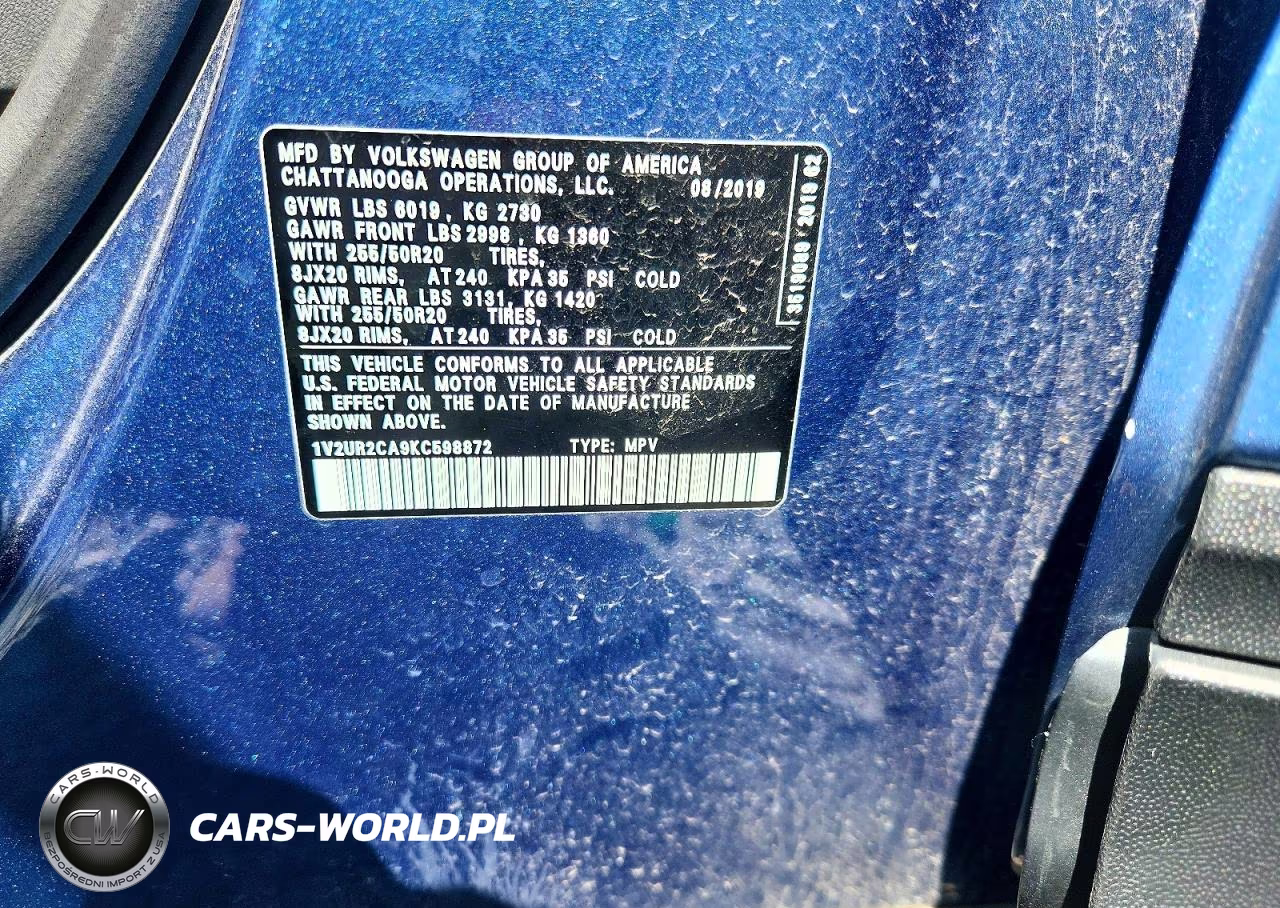 2019 Volkswagen Atlas Se VIN:1V2UR2CA9KC598872 - 12