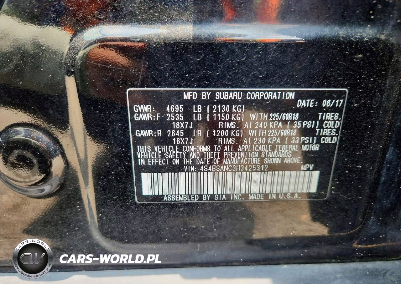 2017 Subaru Outback 2.5I Limited VIN:4S4BSANC3H3425312 - 14