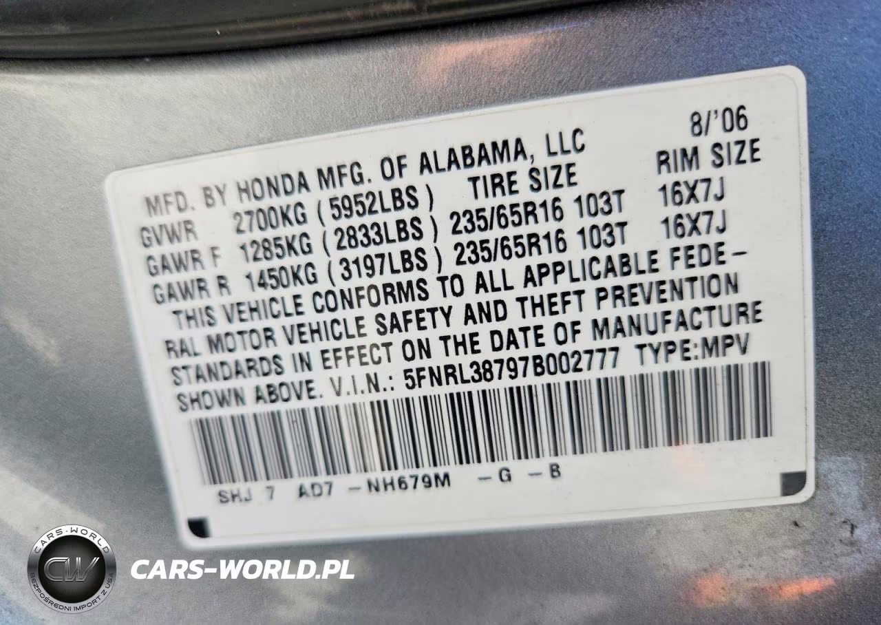 2007 Honda Odyssey Exl VIN:5FNRL38797B002777 - 13