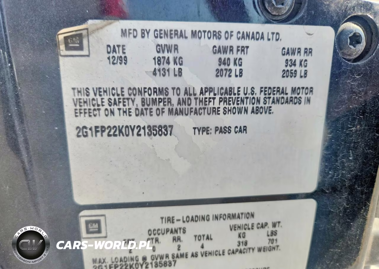 2000 Chevrolet Camaro VIN:2G1FP22K0Y2135837 - 12