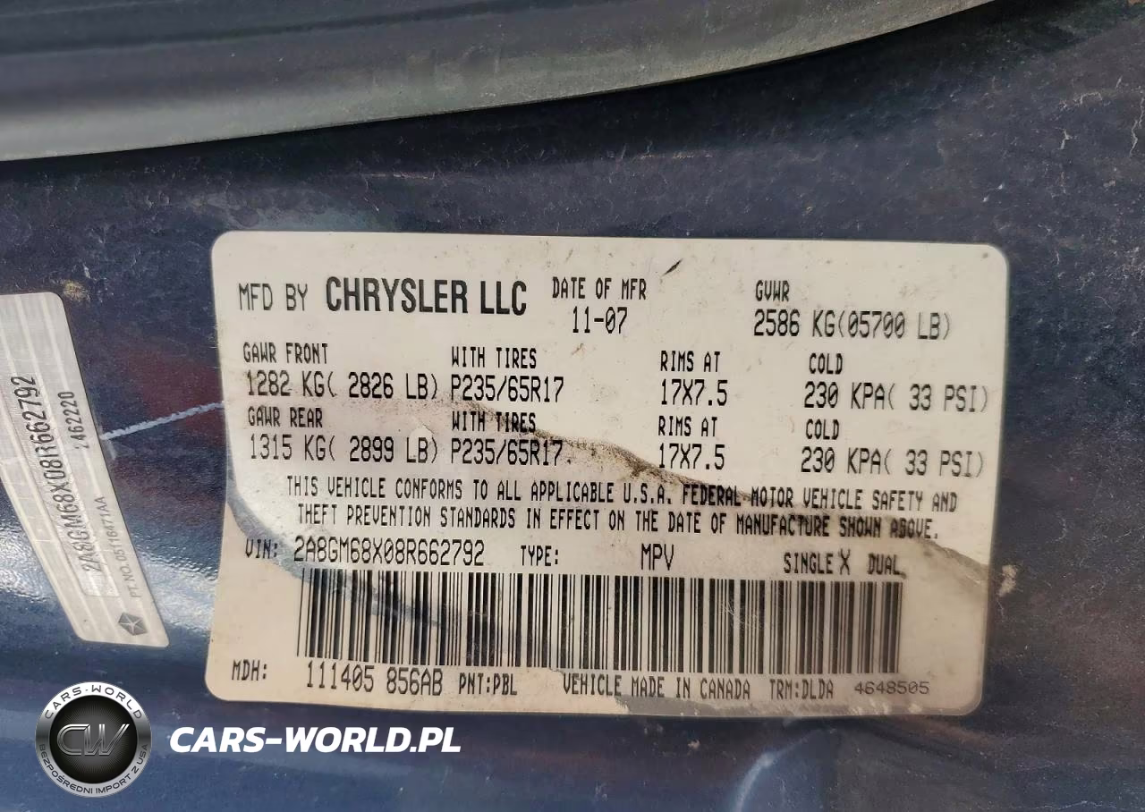 2008 Chrysler Pacifica Touring VIN:2A8GM68X08R662792 - 14