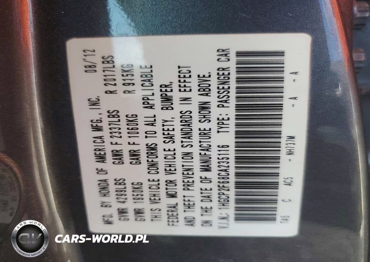 2012 Honda Accord Se VIN:1HGCP2F68CA235116 - 12