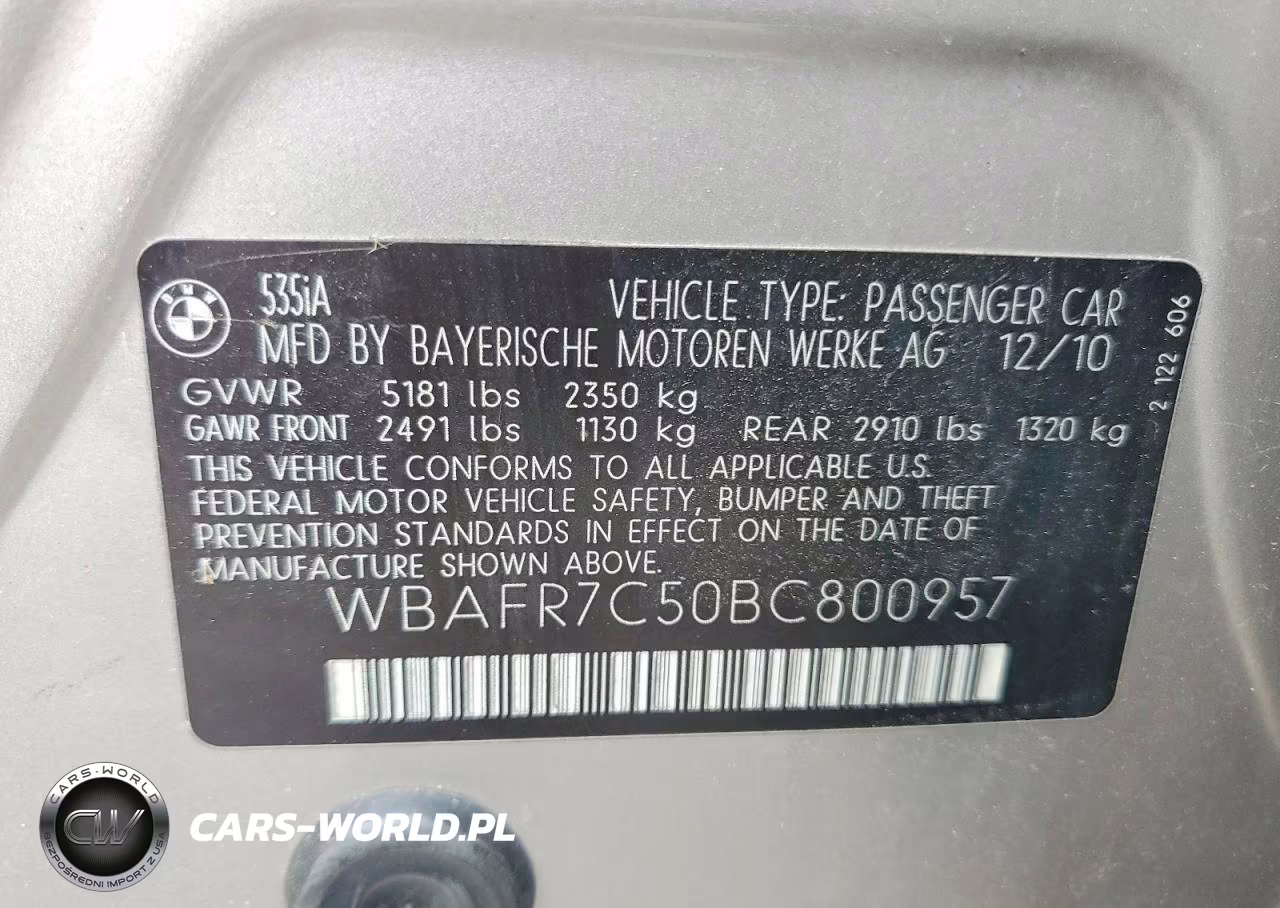 2011 BMW 535 I VIN:WBAFR7C50BC800957 - 12