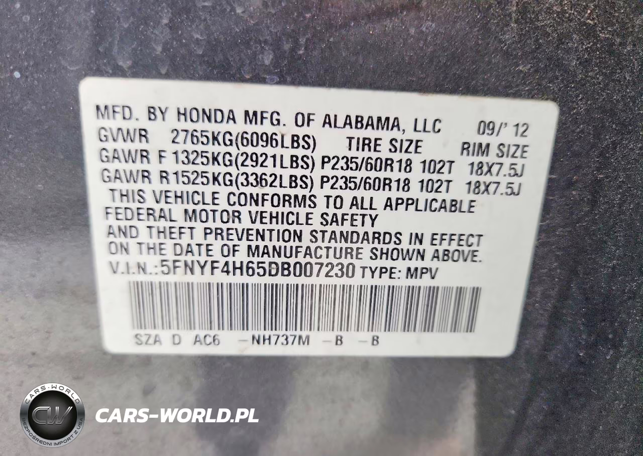 2013 Honda Pilot Exl VIN:5FNYF4H65DB007230 - 13