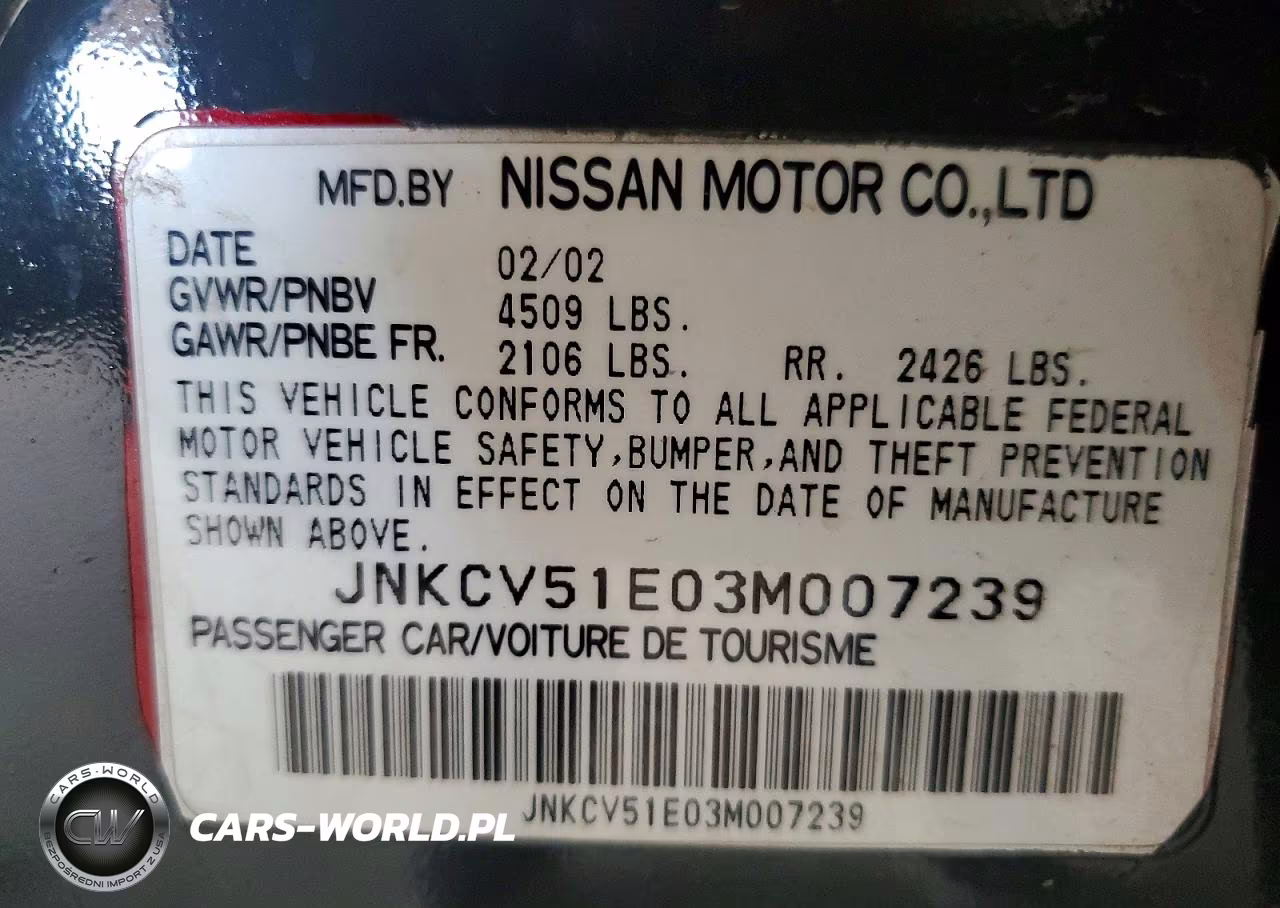 2003 Infiniti G35 Base VIN:JNKCV51E03M007239 - 13