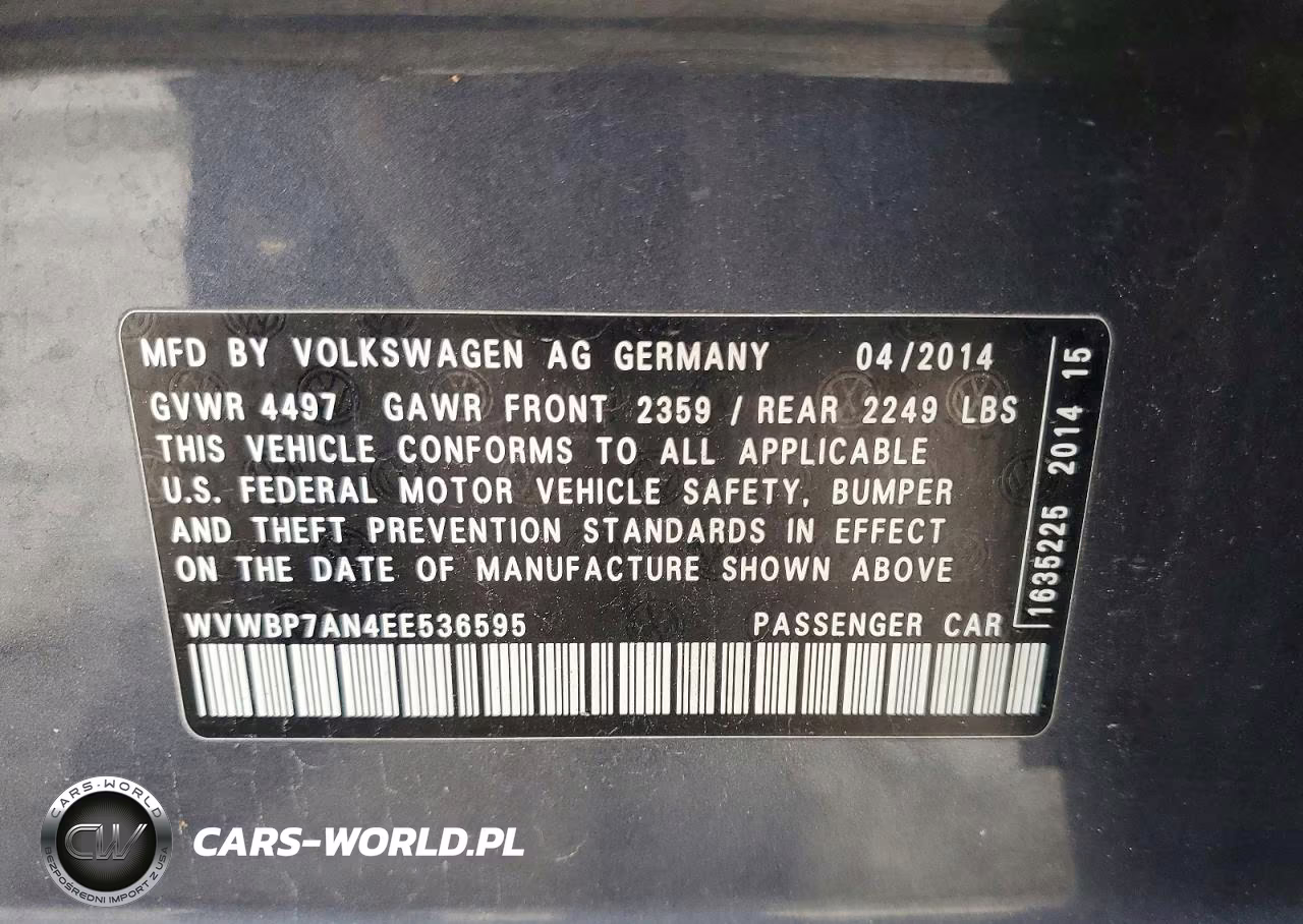 2014 Volkswagen Cc Sport VIN:WVWBP7AN4EE536595 - 12