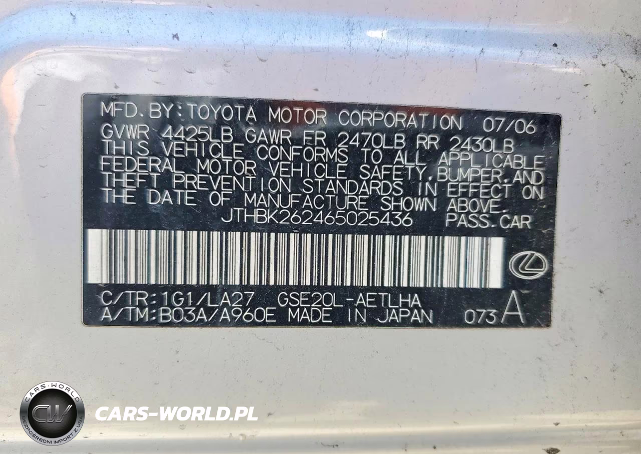 2006 Lexus Is 250 VIN:JTHBK262465025436 - 12