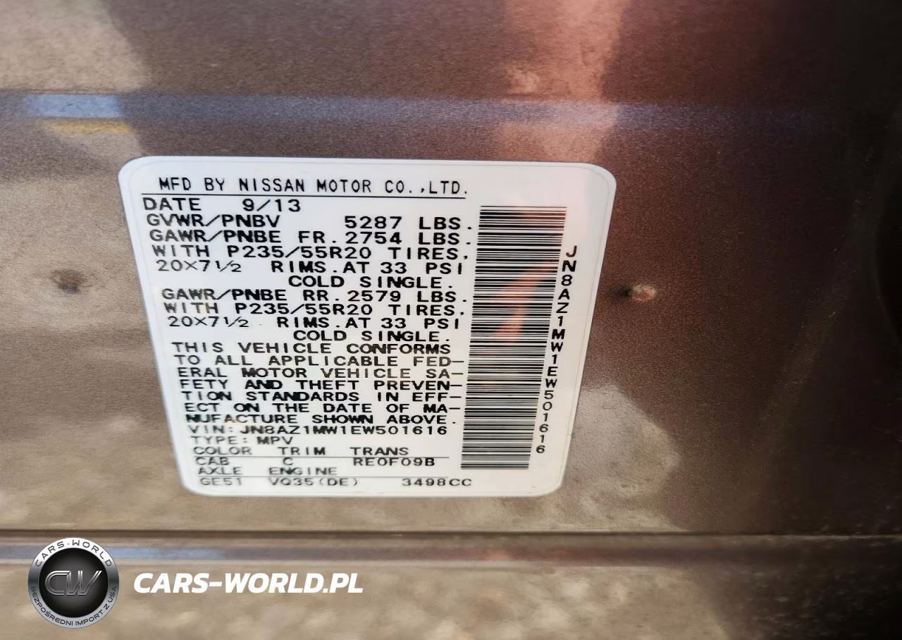 2014 Nissan Murano Le VIN:JN8AZ1MW1EW501616 - 13