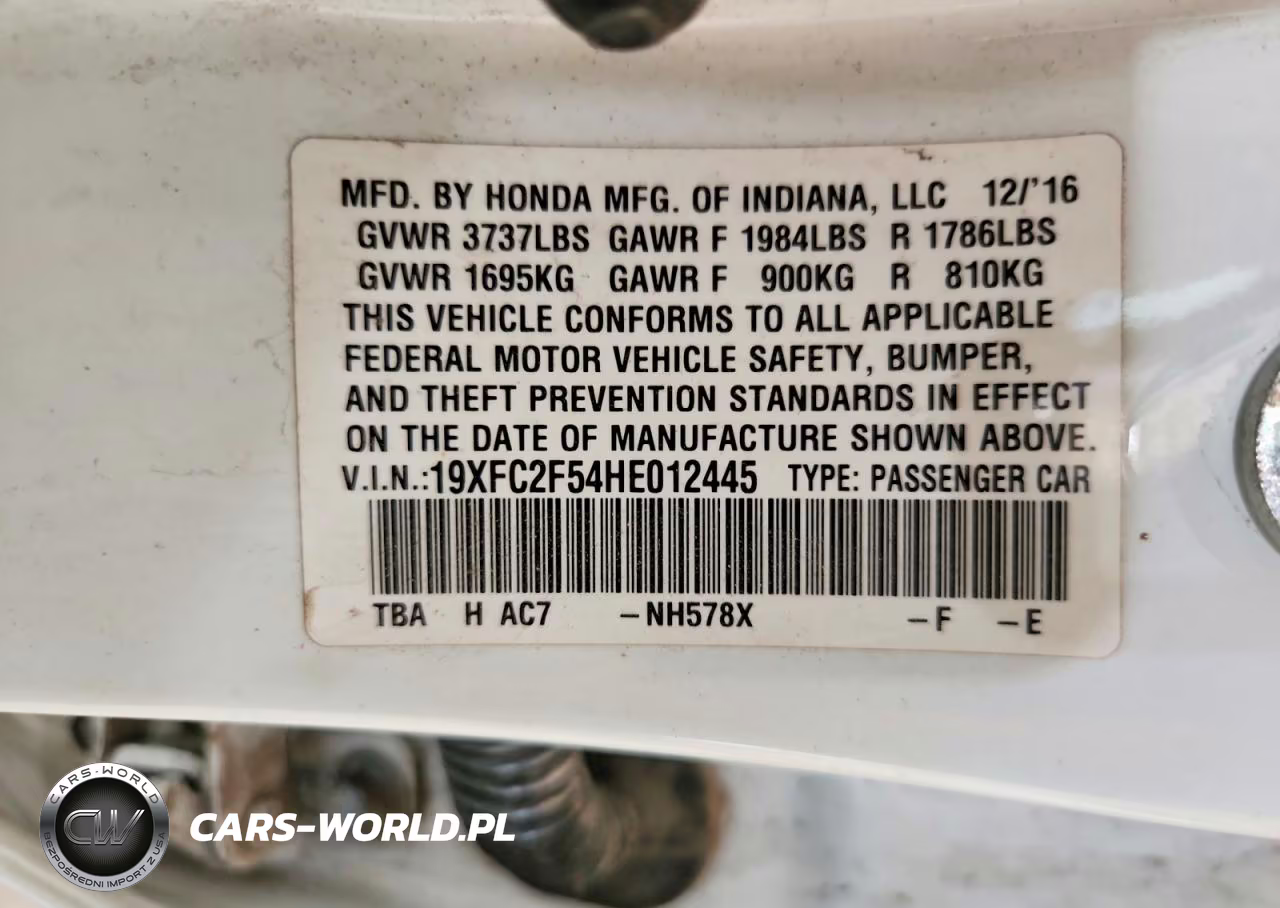 2017 Honda Civic Lx VIN:19XFC2F54HE012445 - 12