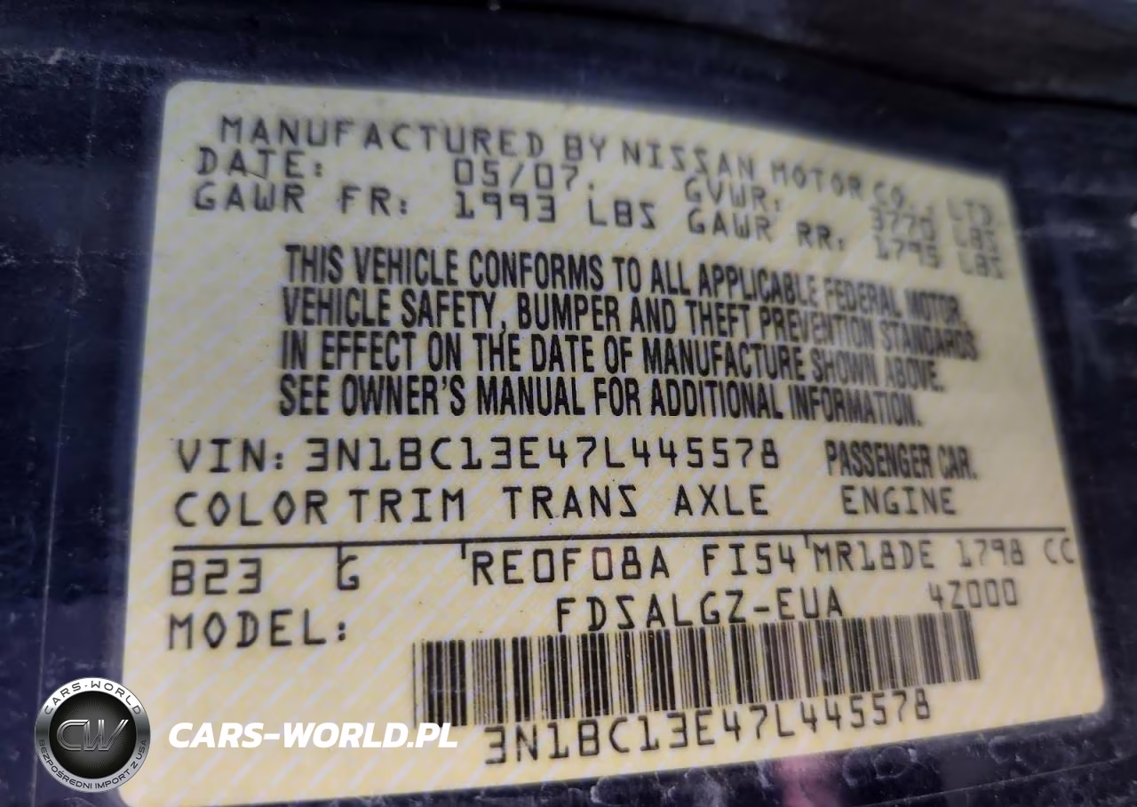 2007 Nissan Versa 1.8 S VIN:3N1BC13E47L445578 - 12
