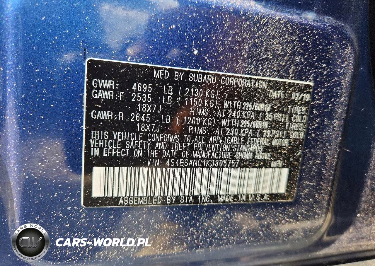 2019 Subaru Outback 2.5I Limited VIN:4S4BSANC1K3305757 - 12