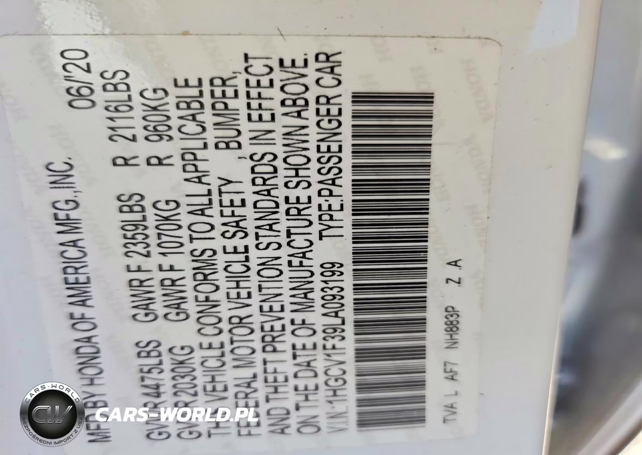 2020 Honda Accord Sport VIN:1HGCV1F39LA093199 - 13