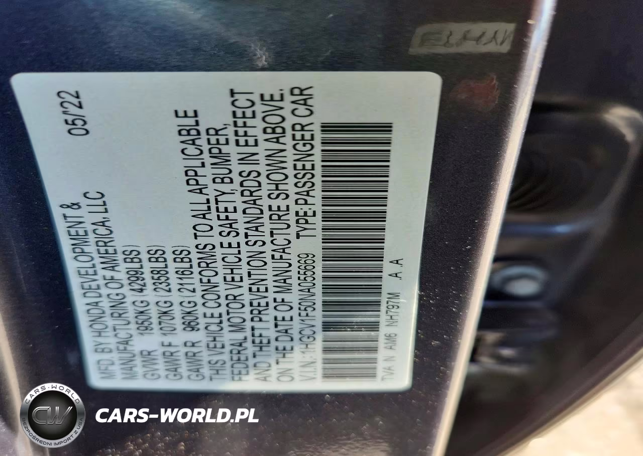 2022 Honda Accord Exl VIN:1HGCV1F50NA055669 - 12