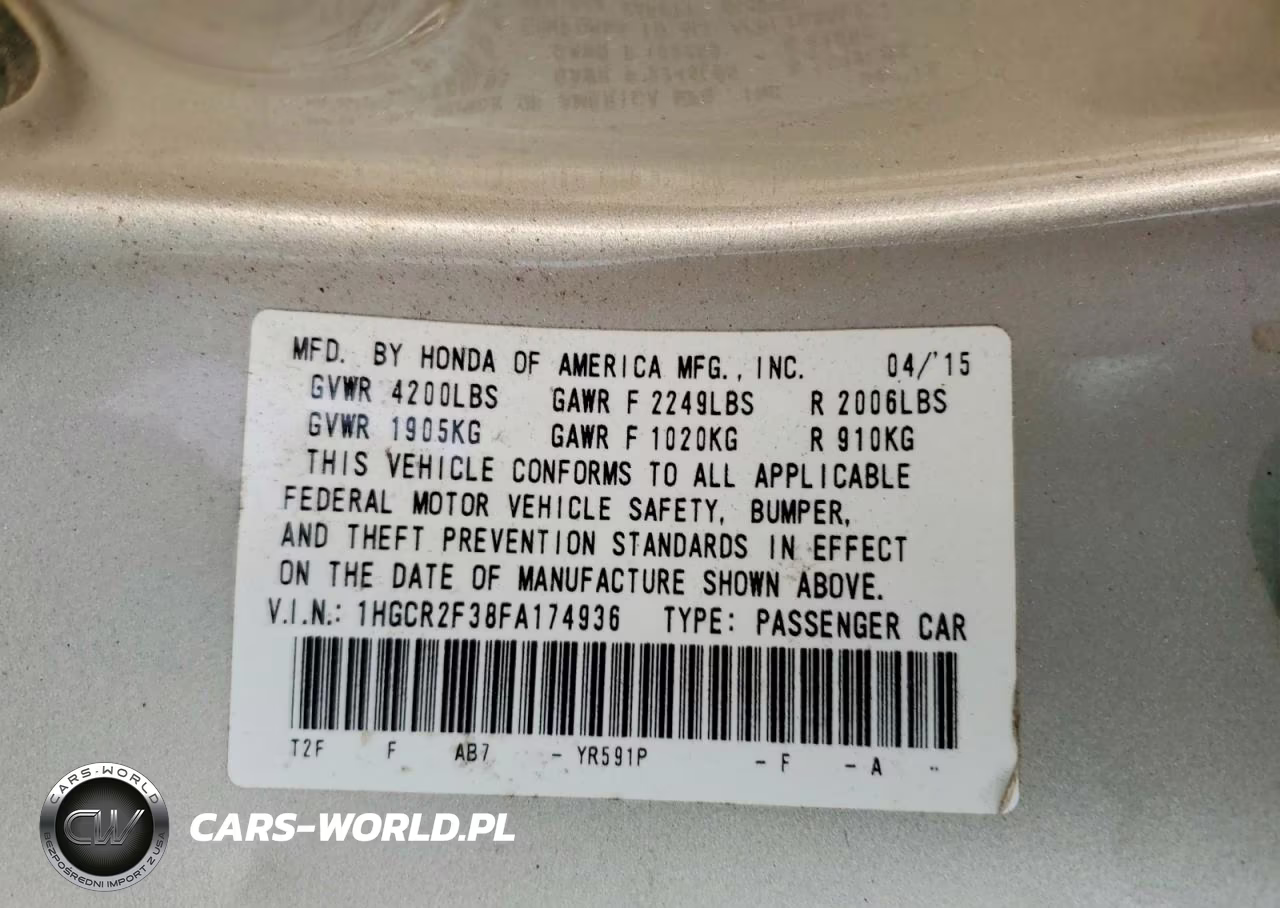 2015 Honda Accord Lx VIN:1HGCR2F38FA174936 - 12