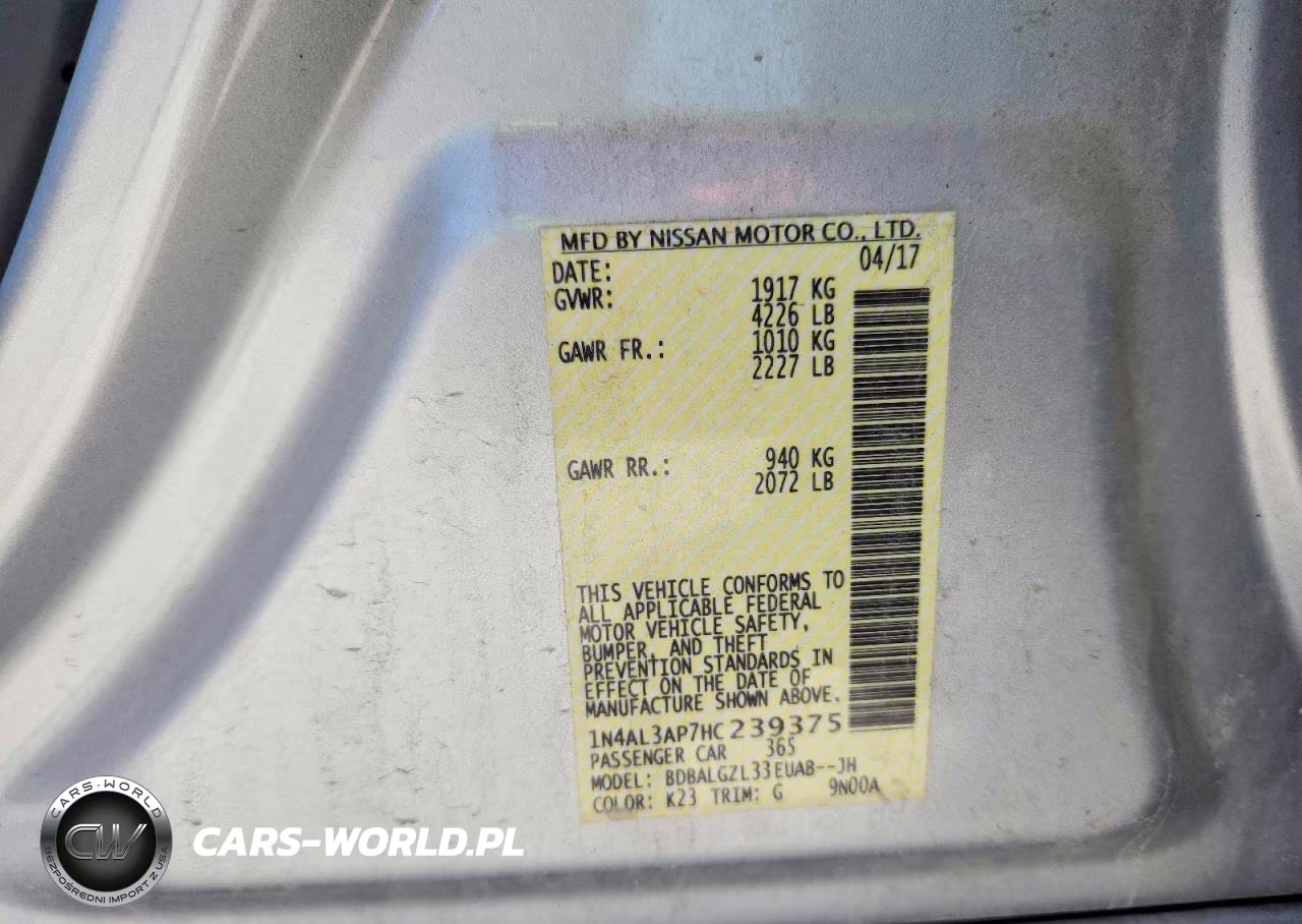 2017 Nissan Altima 2.5 S VIN:1N4AL3AP7HC239375 - 12