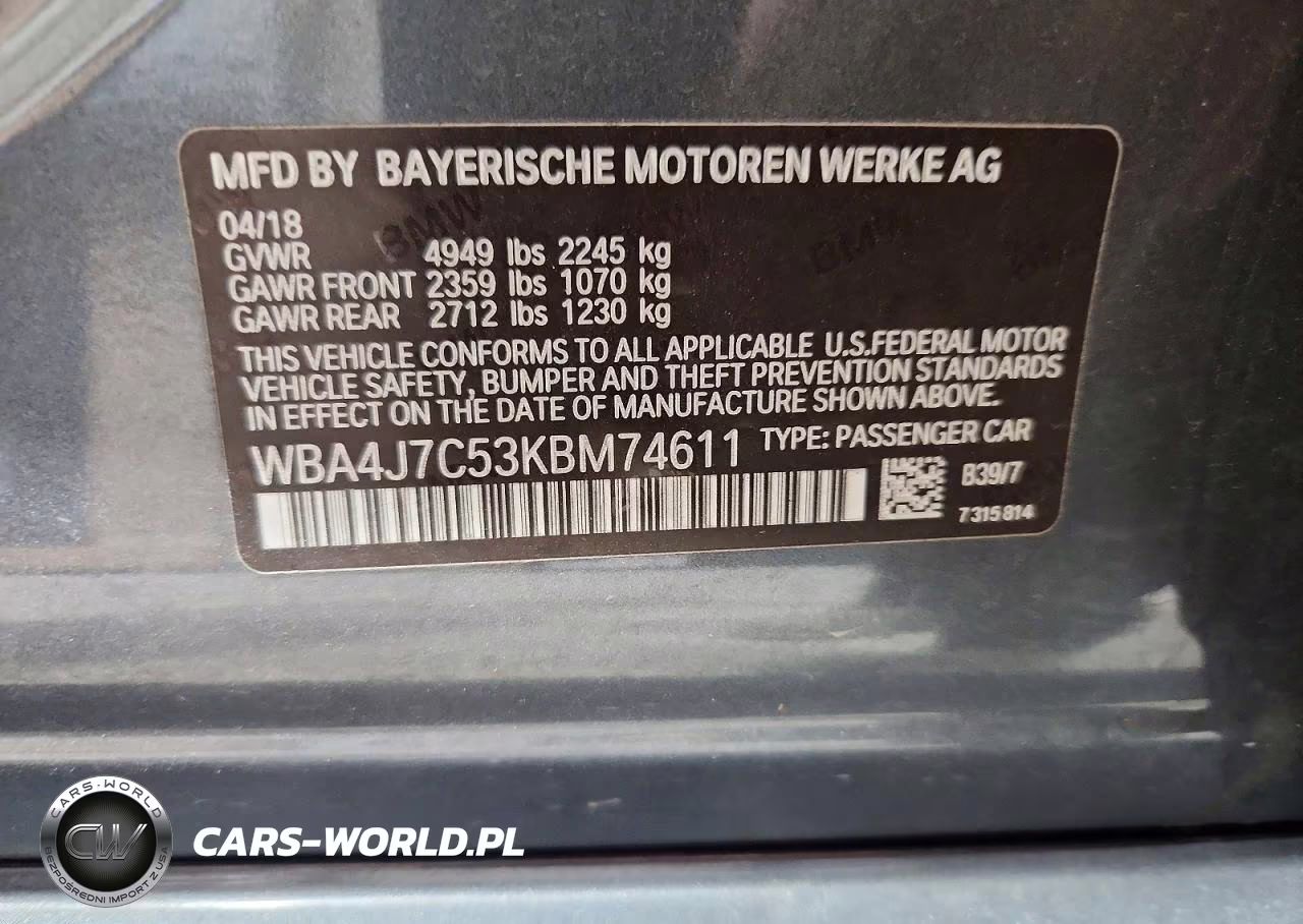 2019 BMW 440Xi Gran Coupe VIN:WBA4J7C53KBM74611 - 12