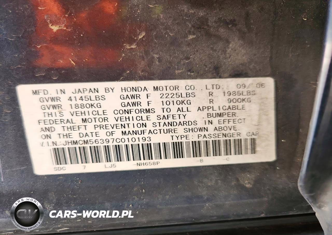 2007 Honda Accord Se VIN:JHMCM56397C010193 - 12