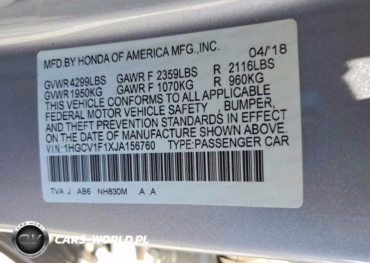 2018 Honda Accord Lx VIN:1HGCV1F1XJA156760 - 12