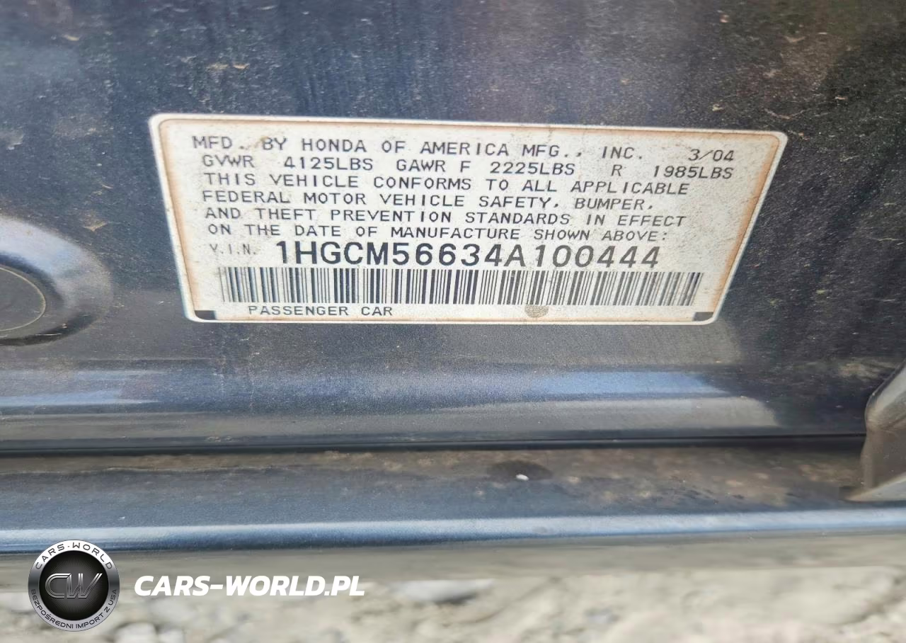 2004 Honda Accord Ex VIN:1HGCM56634A100444 - 12