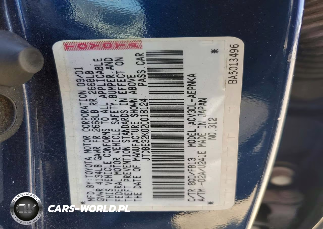 2002 Toyota Camry Le VIN:JTDBE32K020018124 - 12