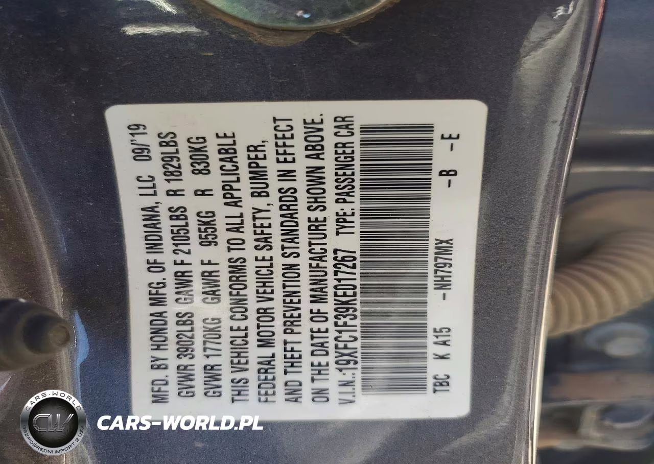 2019 Honda Civic Ex VIN:19XFC1F39KE017267 - 12