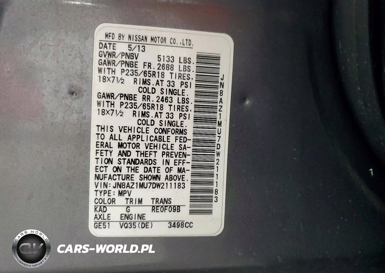 2013 Nissan Murano S VIN:JN8AZ1MU7DW211183 - 13