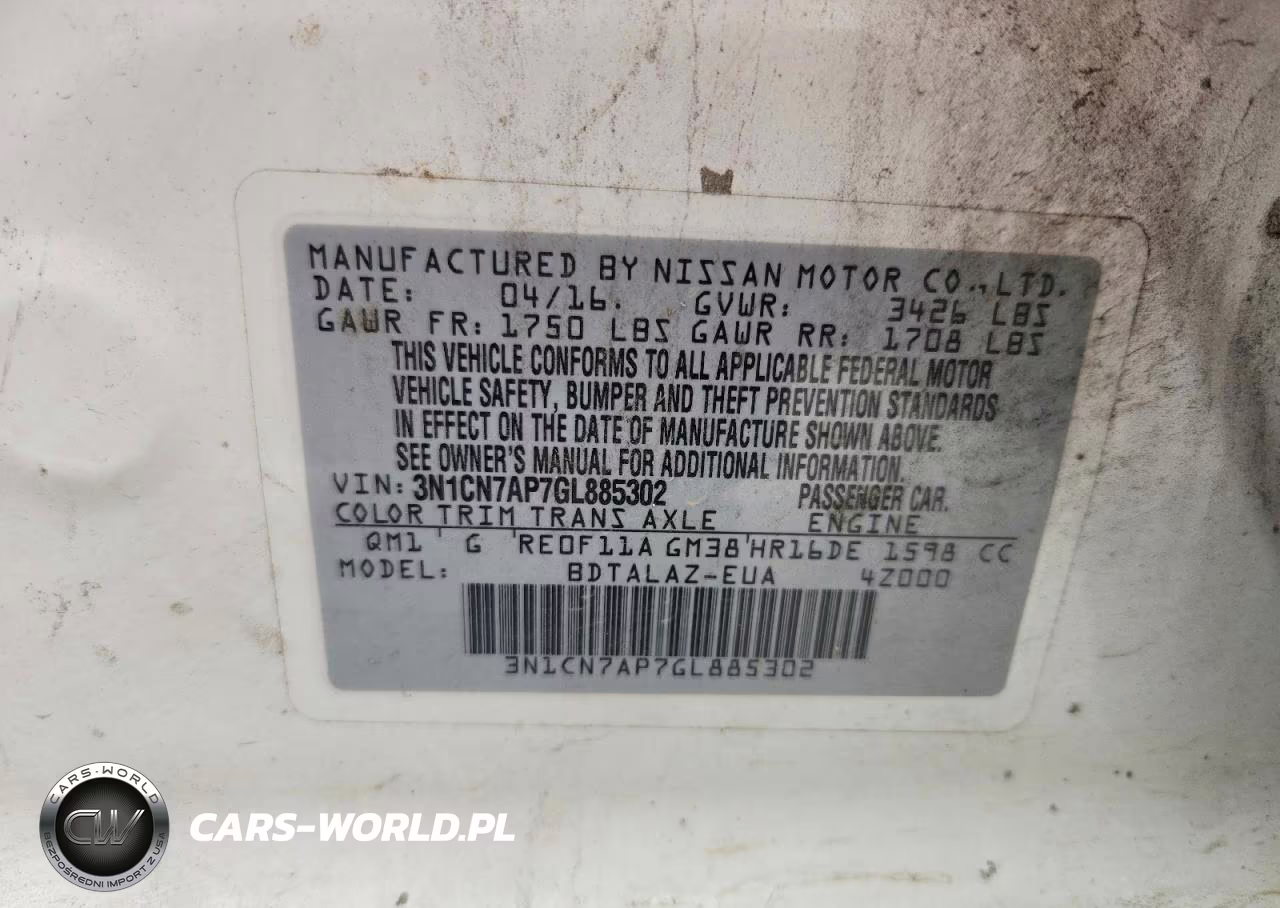 2016 Nissan Versa 1.6 S Plus VIN:3N1CN7AP7GL885302 - 13