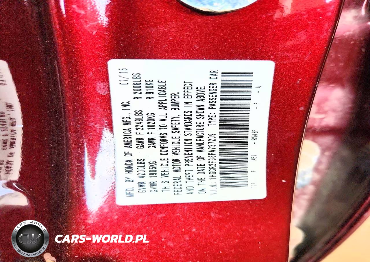 2015 Honda Accord Lx VIN:1HGCR2F38FA237209 - 12