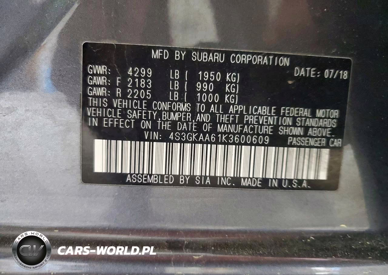 2019 Subaru Impreza VIN:4S3GKAA61K3600609 - 12