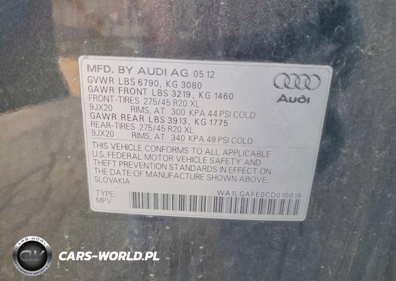2012 Audi Q7 3.0T Premium VIN:WA1LGAFE0CD010018 - 13