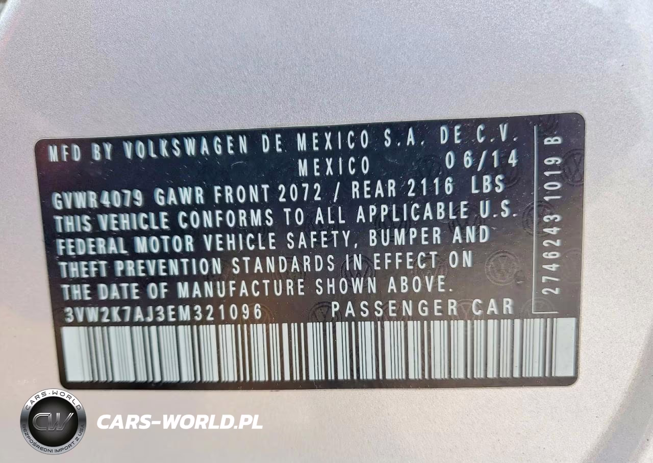 2014 Volkswagen Jetta Base VIN:3VW2K7AJ3EM321096 - 12