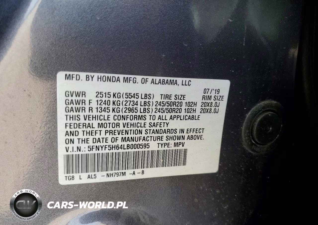 2020 Honda Pilot Touring VIN:5FNYF5H64LB000595 - 13