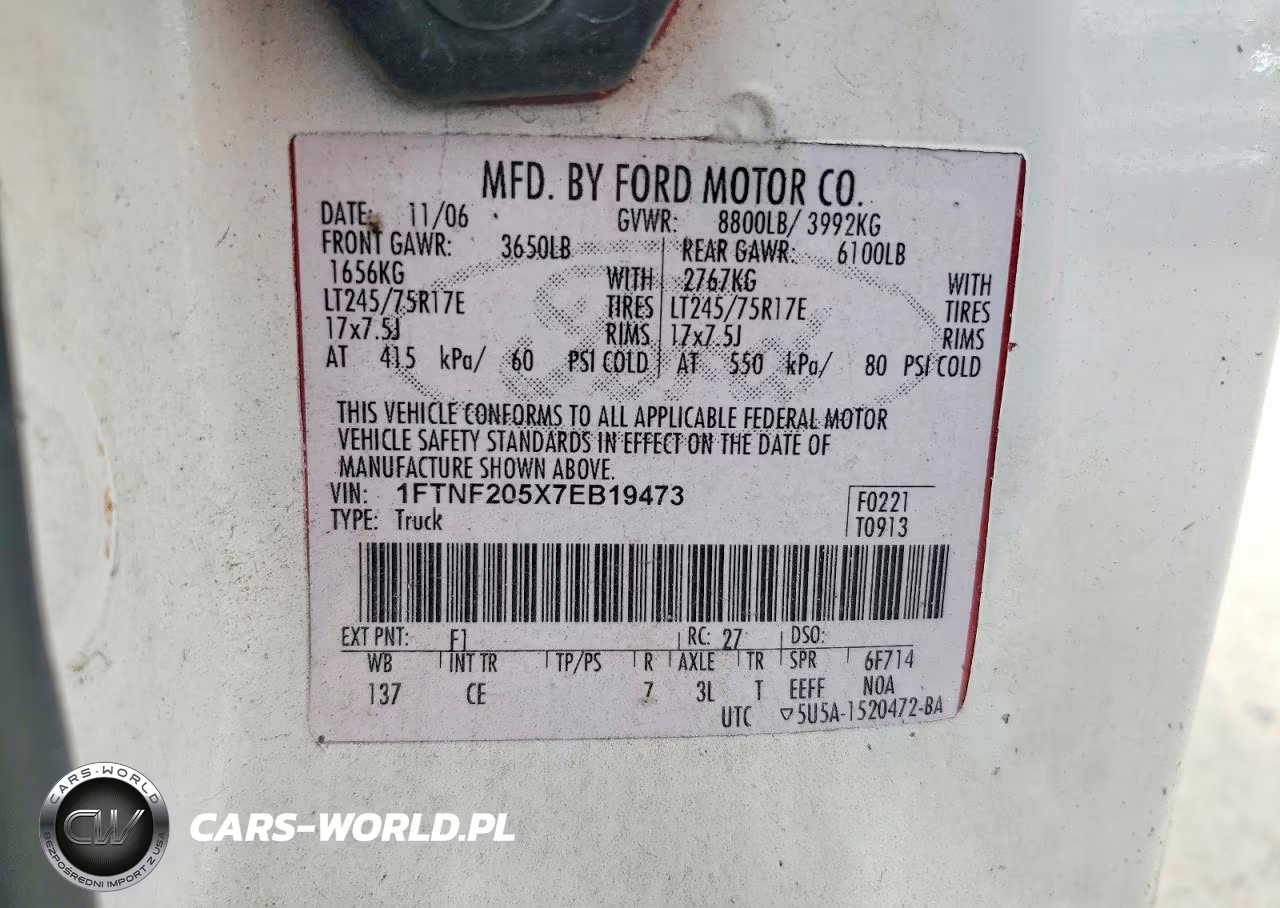 2007 Ford F250 Super Duty VIN:1FTNF205X7EB19473 - 12